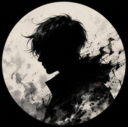 Anime boy pfp black and white dark aesthetic silhouette with smoke texture.