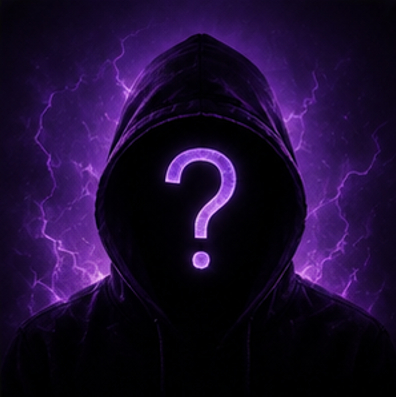 Unknown pfp purple aesthetic background with lightning storm effects and a glowing question mark.