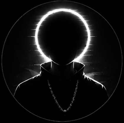 Anime boy pfp black and white cool aesthetic with a glowing white halo ring.