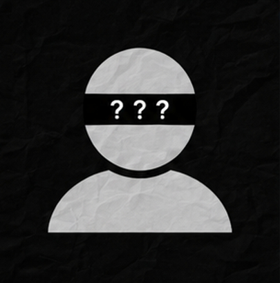 Unknown pfp white user silhouette with three question marks on a black background.